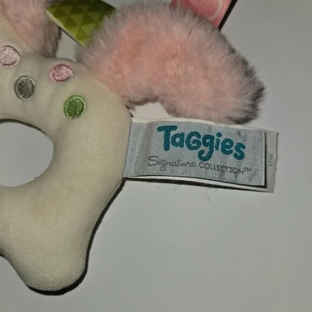 Taggies Mary Meyer Painted Pony Rattle Plush Baby Toy White Horse Ring Loop Pink